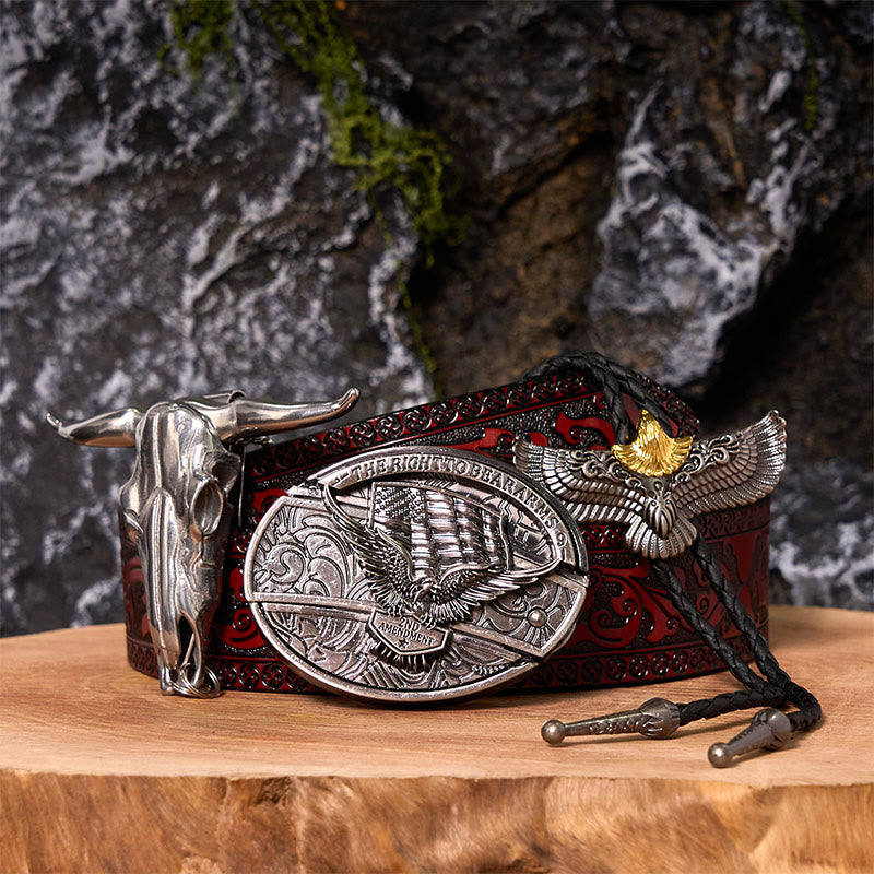 Eagle Flag DIY Hidden Knife Belt Buckle With Eagle Bolo Tie Bundle Set