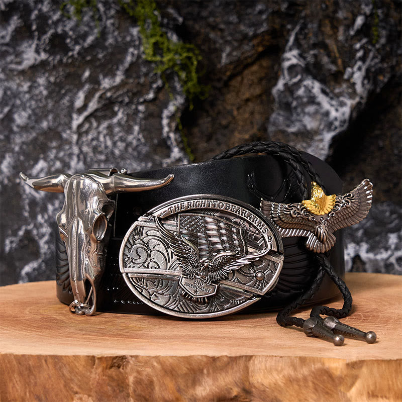Eagle Flag DIY Hidden Knife Belt Buckle With Eagle Bolo Tie Bundle Set