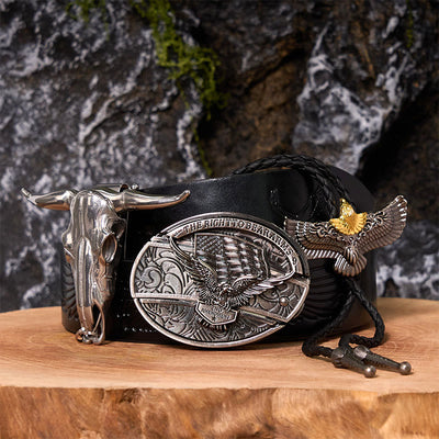 Eagle Flag DIY Hidden Knife Belt Buckle With Eagle Bolo Tie Bundle Set