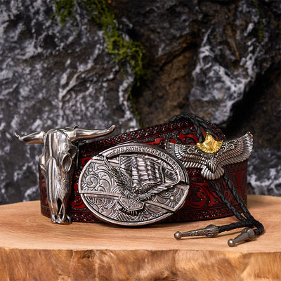 Eagle Flag DIY Hidden Knife Belt Buckle With Eagle Bolo Tie Bundle Set