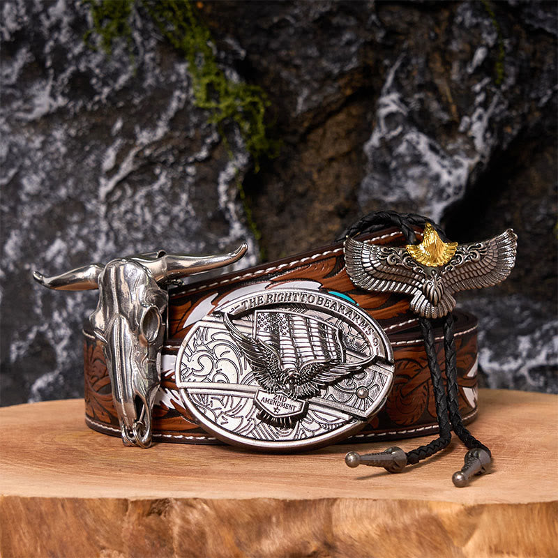 Eagle Flag DIY Hidden Knife Belt Buckle With Eagle Bolo Tie Bundle Set