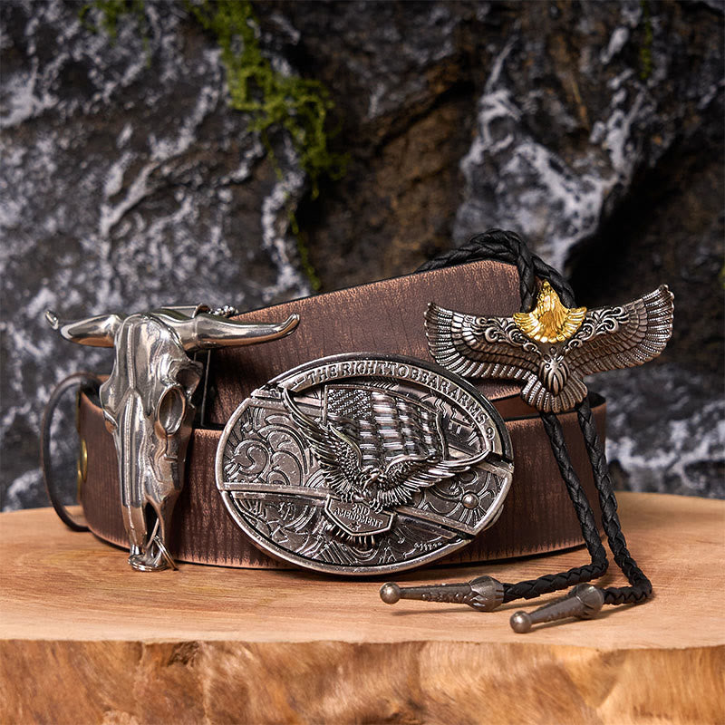 Eagle Flag DIY Hidden Knife Belt Buckle With Eagle Bolo Tie Bundle Set