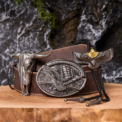 Eagle Flag DIY Hidden Knife Belt Buckle With Eagle Bolo Tie Bundle Set