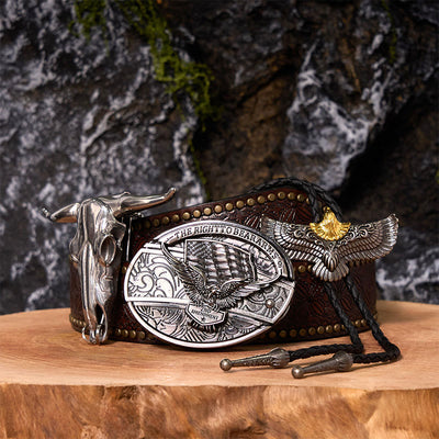Eagle Flag DIY Hidden Knife Belt Buckle With Eagle Bolo Tie Bundle Set