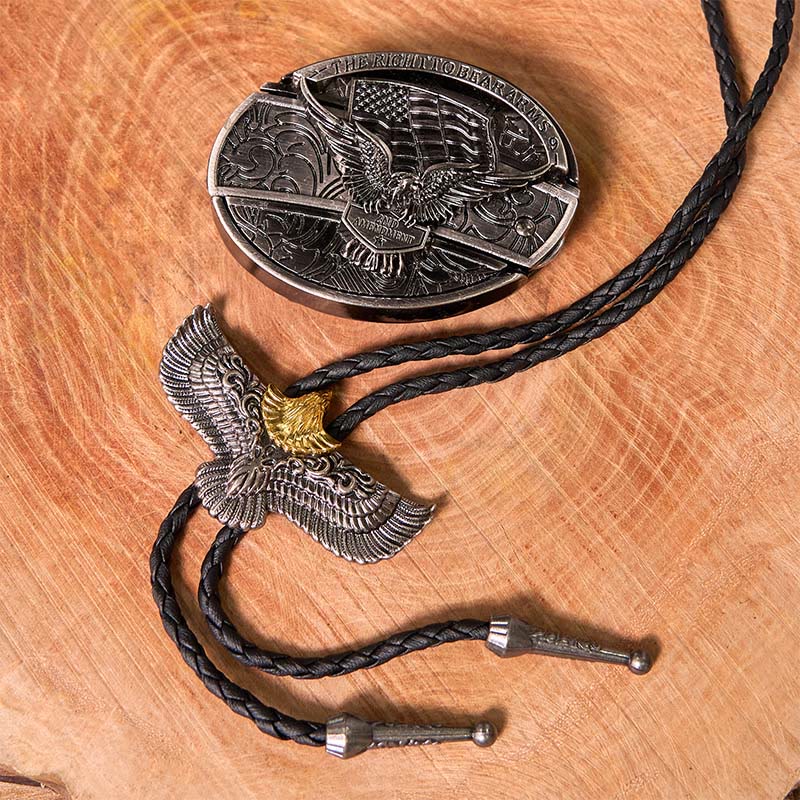 Eagle Flag DIY Hidden Knife Belt Buckle With Eagle Bolo Tie Bundle Set