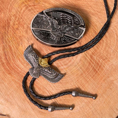 Eagle Flag DIY Hidden Knife Belt Buckle With Eagle Bolo Tie Bundle Set