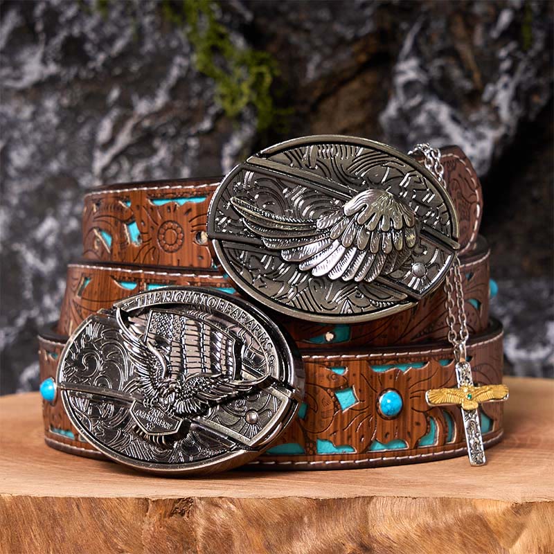 Eagle Wings DIY Hidden Knife Belt Buckle With Eagle Cross Necklace Bundle Set