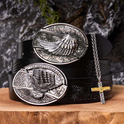 Eagle Wings DIY Hidden Knife Belt Buckle With Eagle Cross Necklace Bundle Set