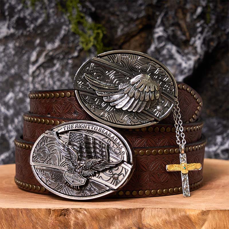 Eagle Wings DIY Hidden Knife Belt Buckle With Eagle Cross Necklace Bundle Set
