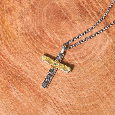 Eagle Wings DIY Hidden Knife Belt Buckle With Eagle Cross Necklace Bundle Set