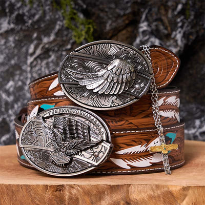 Eagle Wings DIY Hidden Knife Belt Buckle With Eagle Cross Necklace Bundle Set