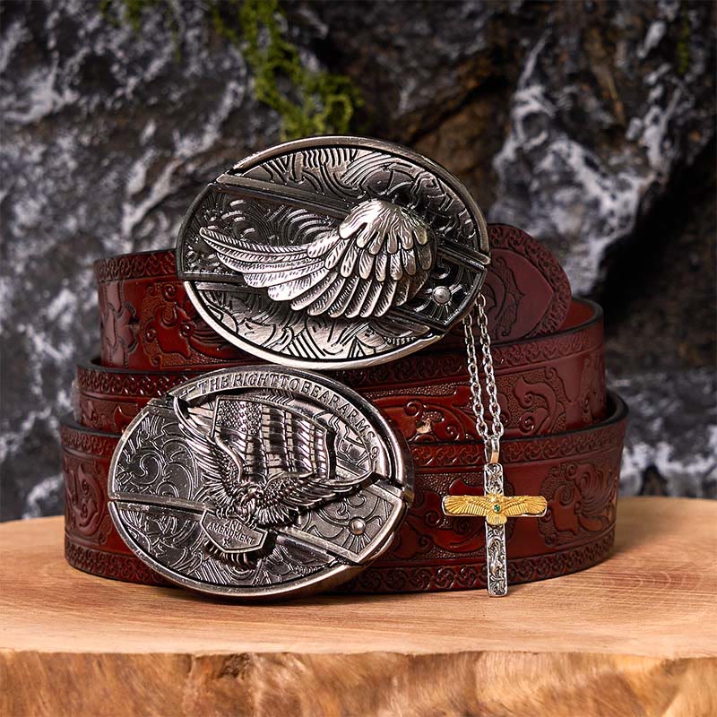 Eagle Wings DIY Hidden Knife Belt Buckle With Eagle Cross Necklace Bundle Set