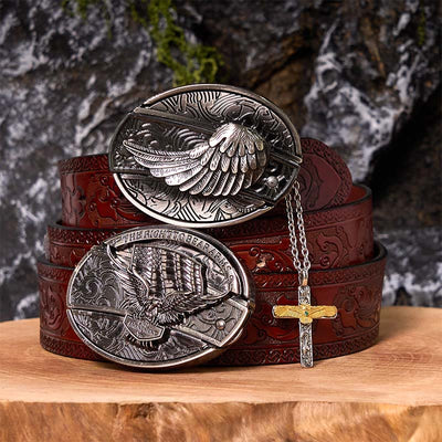 Eagle Wings DIY Hidden Knife Belt Buckle With Eagle Cross Necklace Bundle Set