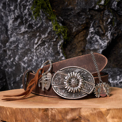 Western Sunflower DIY Hidden Knife Belt Buckle Necklace Keychain Bundle Set