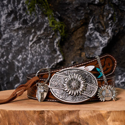Western Sunflower DIY Hidden Knife Belt Buckle Necklace Keychain Bundle Set