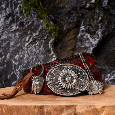 Western Sunflower DIY Hidden Knife Belt Buckle Necklace Keychain Bundle Set