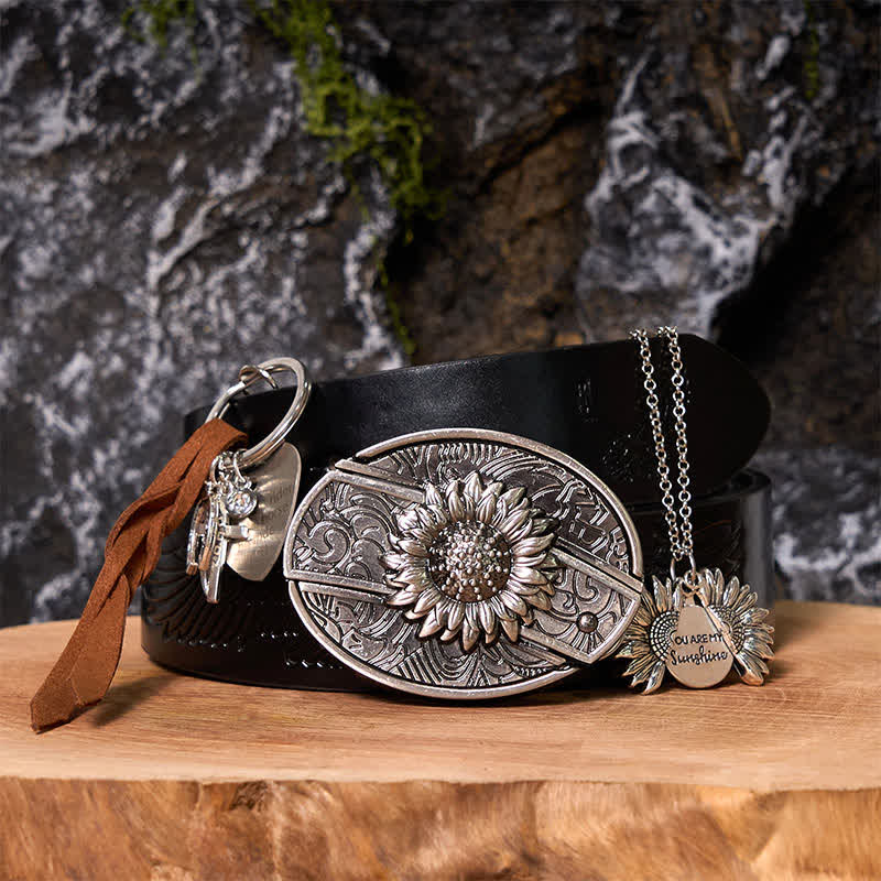 Western Sunflower DIY Hidden Knife Belt Buckle Necklace Keychain Bundle Set