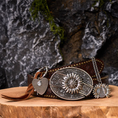 Western Sunflower DIY Hidden Knife Belt Buckle Necklace Keychain Bundle Set