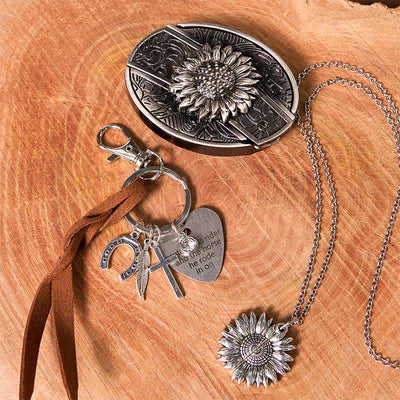 Western Sunflower DIY Hidden Knife Belt Buckle Necklace Keychain Bundle Set