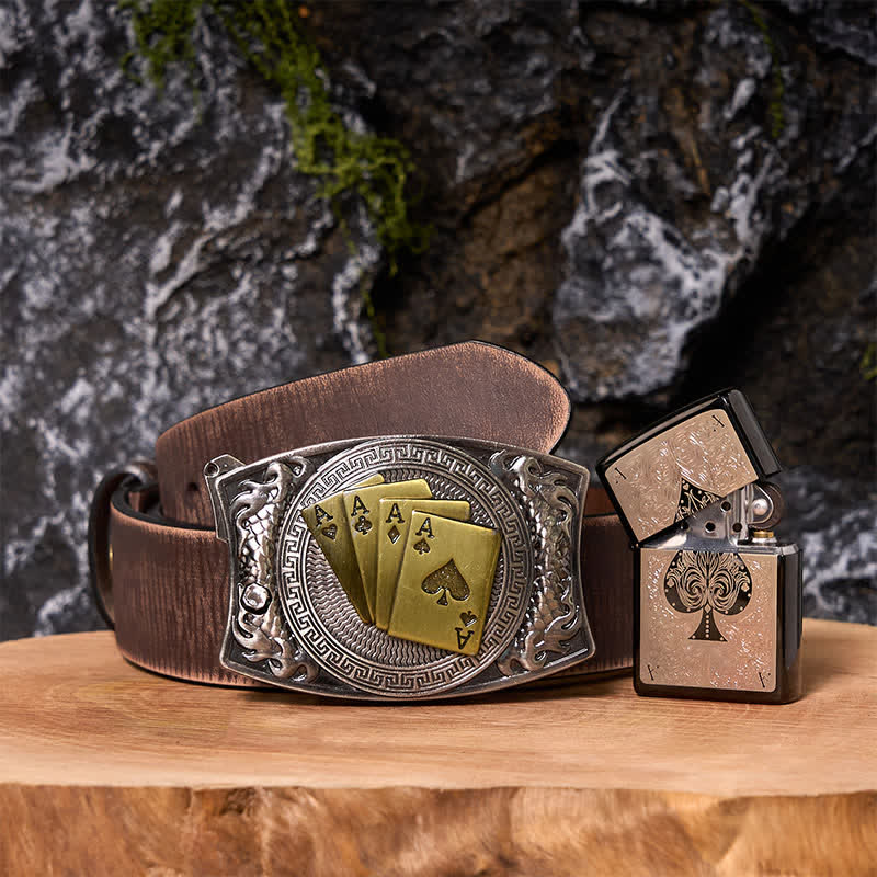 Poker Ace DIY Hidden Knife Belt Buckle Black Ice Lighter Bundle Set