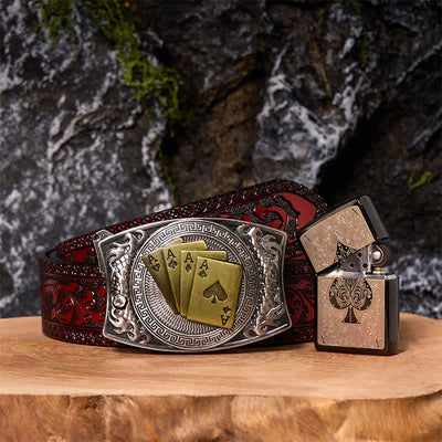 Poker Ace DIY Hidden Knife Belt Buckle Black Ice Lighter Bundle Set