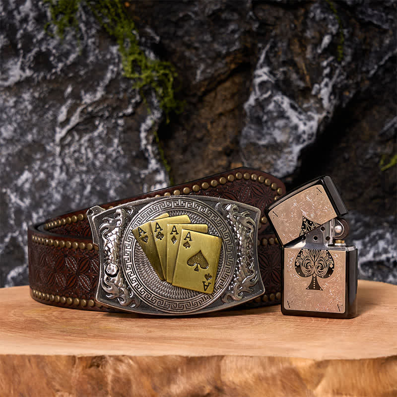 Poker Ace DIY Hidden Knife Belt Buckle Black Ice Lighter Bundle Set