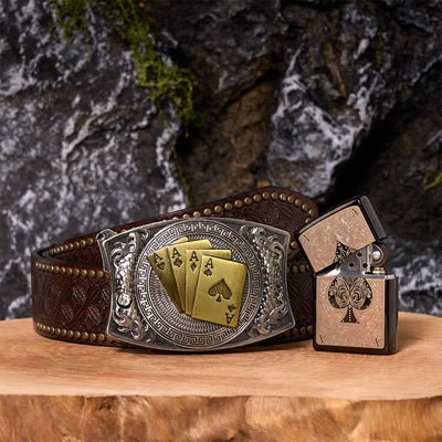 Poker Ace DIY Hidden Knife Belt Buckle Black Ice Lighter Bundle Set
