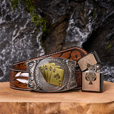 Poker Ace DIY Hidden Knife Belt Buckle Black Ice Lighter Bundle Set