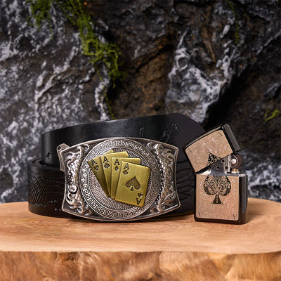 Poker Ace DIY Hidden Knife Belt Buckle Black Ice Lighter Bundle Set