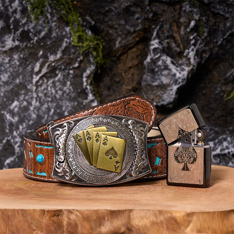 Poker Ace DIY Hidden Knife Belt Buckle Black Ice Lighter Bundle Set