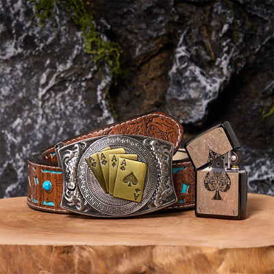 Poker Ace DIY Hidden Knife Belt Buckle Black Ice Lighter Bundle Set