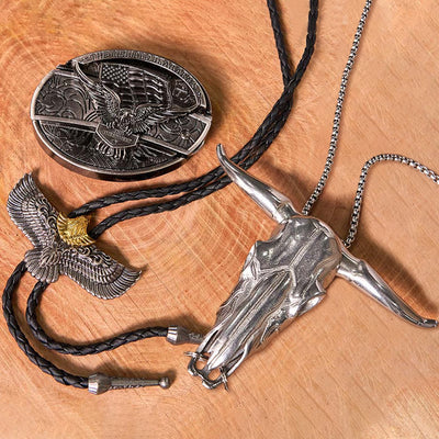 Eagle Flag DIY Hidden Knife Belt Buckle With Eagle Bolo Tie Bundle Set