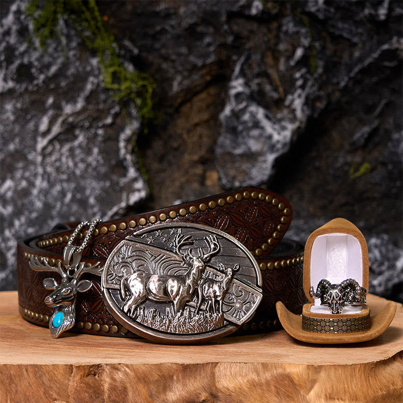 Deer Flag DIY Hidden Knife Belt Buckle With Ghost Goat Ring Bundle Set