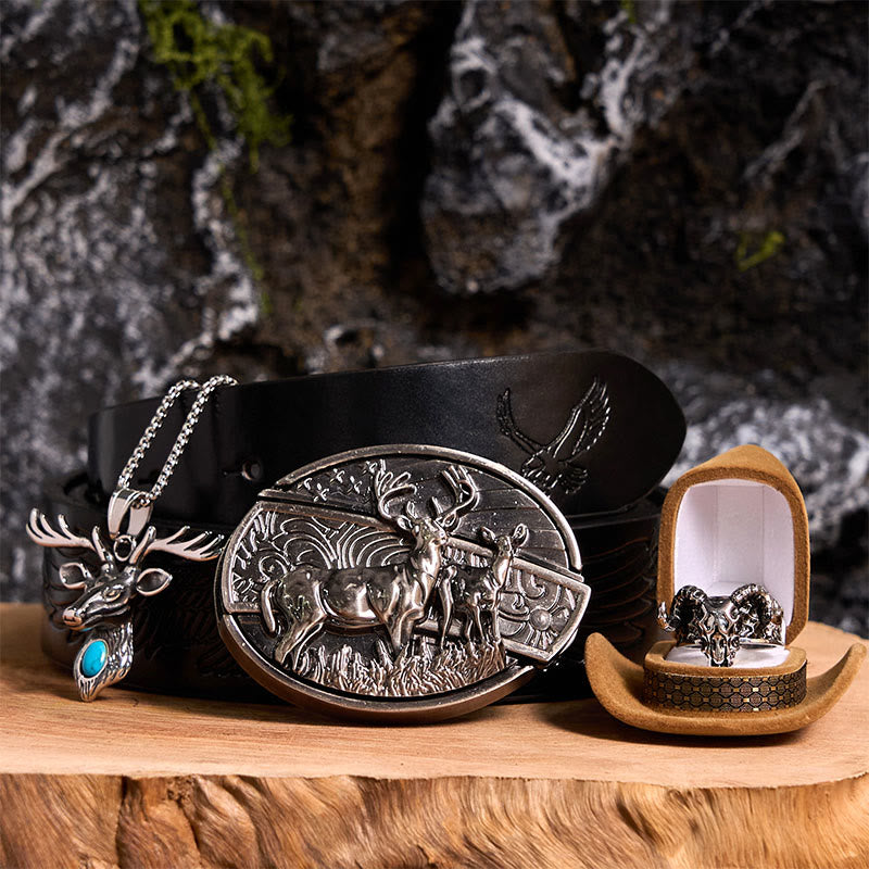 Deer Flag DIY Hidden Knife Belt Buckle With Ghost Goat Ring Bundle Set