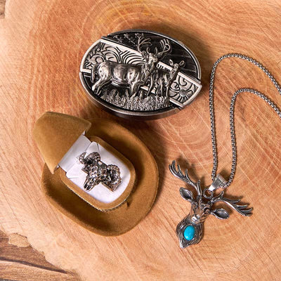 Deer Flag DIY Hidden Knife Belt Buckle With Ghost Goat Ring Bundle Set