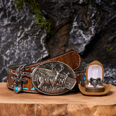 Deer Flag DIY Hidden Knife Belt Buckle With Ghost Goat Ring Bundle Set