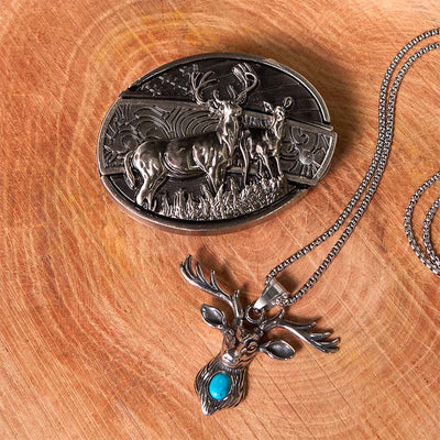 Deer Flag DIY Hidden Knife Belt Buckle With Ghost Goat Ring Bundle Set