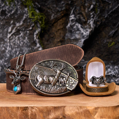 Deer Flag DIY Hidden Knife Belt Buckle With Ghost Goat Ring Bundle Set
