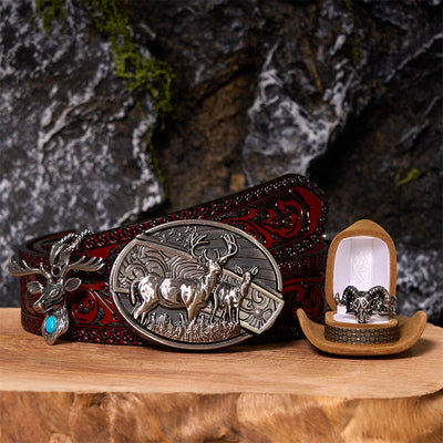 Deer Flag DIY Hidden Knife Belt Buckle With Ghost Goat Ring Bundle Set
