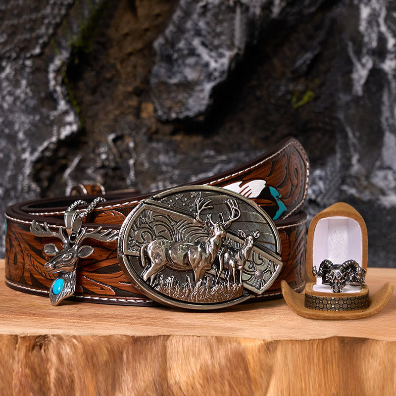 Deer Flag DIY Hidden Knife Belt Buckle With Ghost Goat Ring Bundle Set