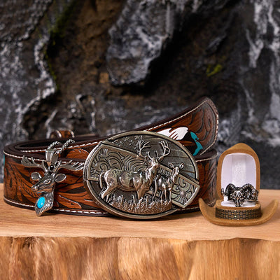 Deer Flag DIY Hidden Knife Belt Buckle With Ghost Goat Ring Bundle Set