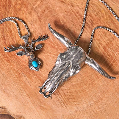 Longhorn Bull Pendant Turquoise Elk Head Necklace Bundle Set