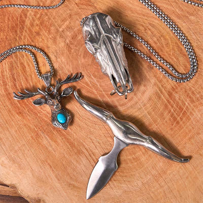 Longhorn Bull Pendant Turquoise Elk Head Necklace Bundle Set