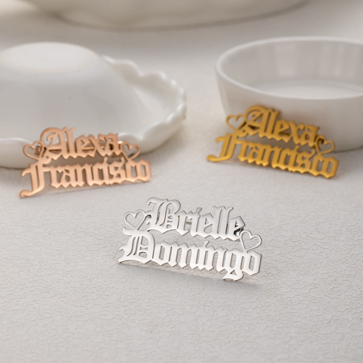 Custom Two Names Brooch Stainless Steel Suit Accessories