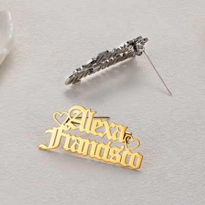 Custom Two Names Brooch Stainless Steel Suit Accessories