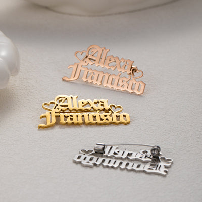 Custom Two Names Brooch Stainless Steel Suit Accessories