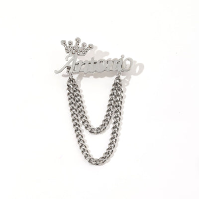 Custom Your Name Brooch With Crown Decor Suit Accessories