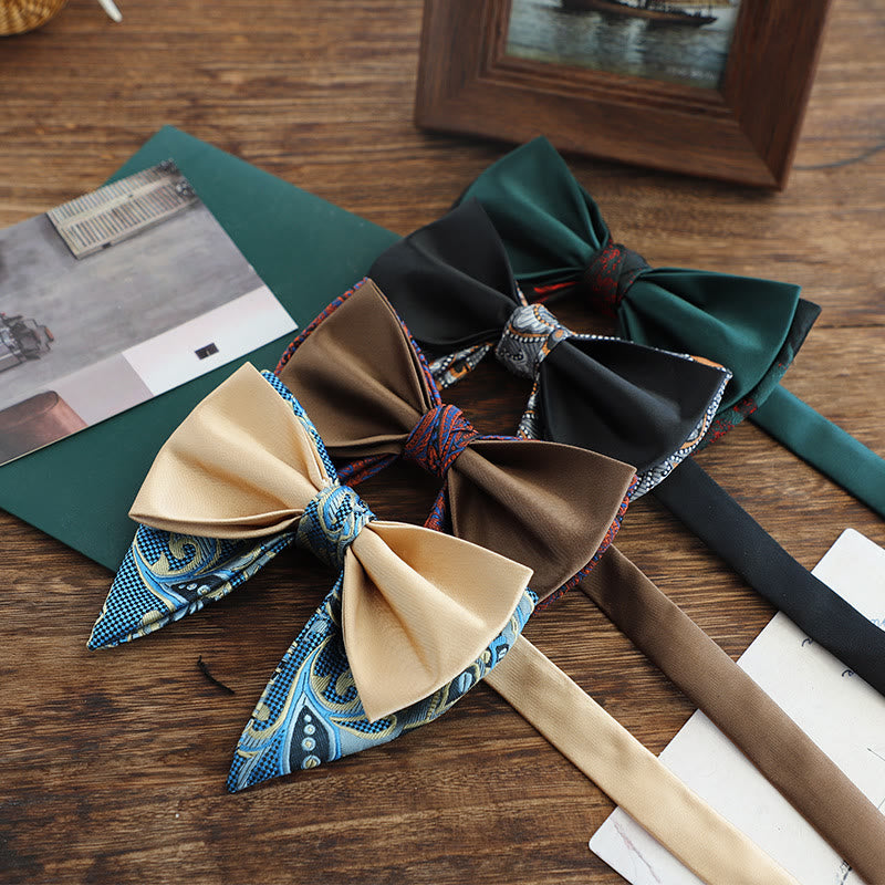 Oversized Paisley Adjustable Two-Layer Satin Bow Tie
