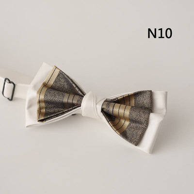 Beige Pattern Two-Layer Satin Adjustable Strap Bow Tie