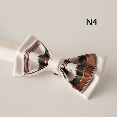 Beige Pattern Two-Layer Satin Adjustable Strap Bow Tie